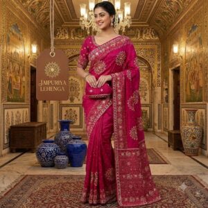 Pure Gajji Silk Saree with Heavy Zari Elephant Work By Jaipuriya Lehenga