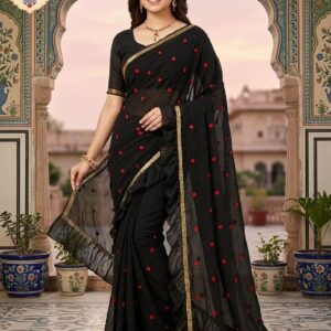 Pure Georgette Satin Patta Printed Saree By Jaipuriya Lehenga